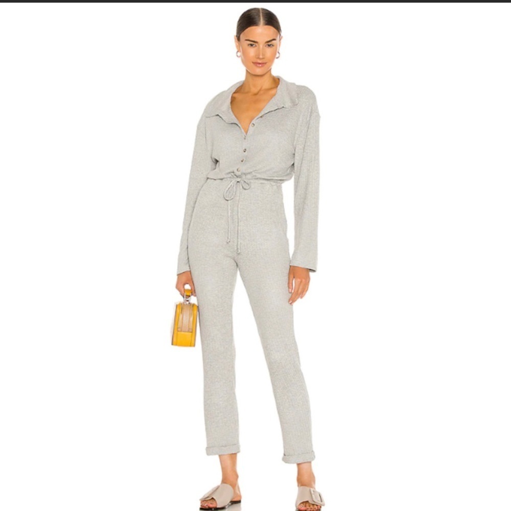 Lovers and Friends Cozy Knit Jumpsuit XS Rib Knit Button Front Tie Waist…